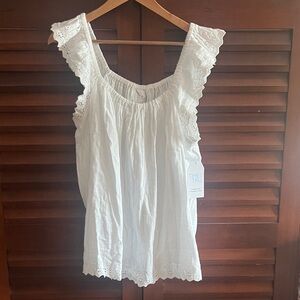 Time Tru White Eyelet Sleeveless Ruffle Eyelet Lace Blouse 100% cotton